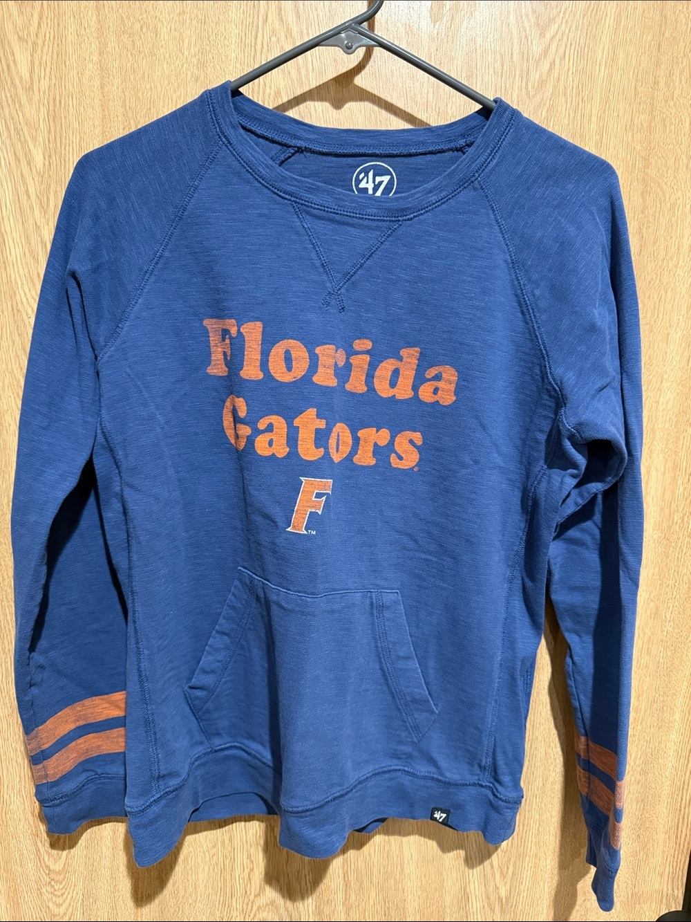 47 Women’s Florida Gators Blue Crewneck Sweatshirt with Orange F Logo